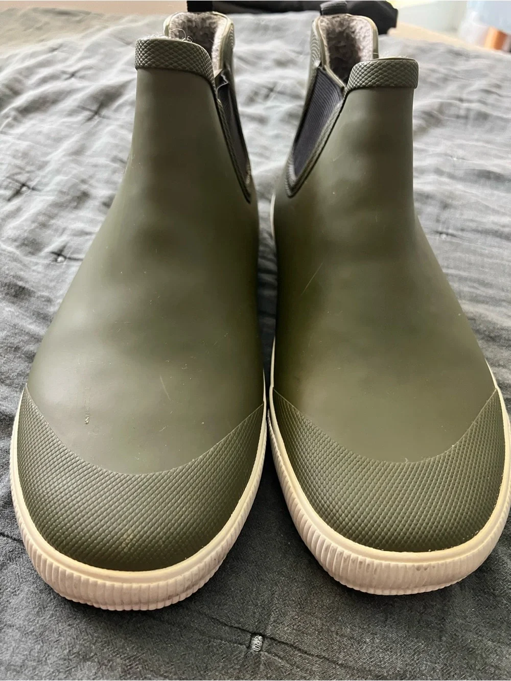 Tretorn Olive Green Chelsea Rain Boots with Contrast Stripe Sole